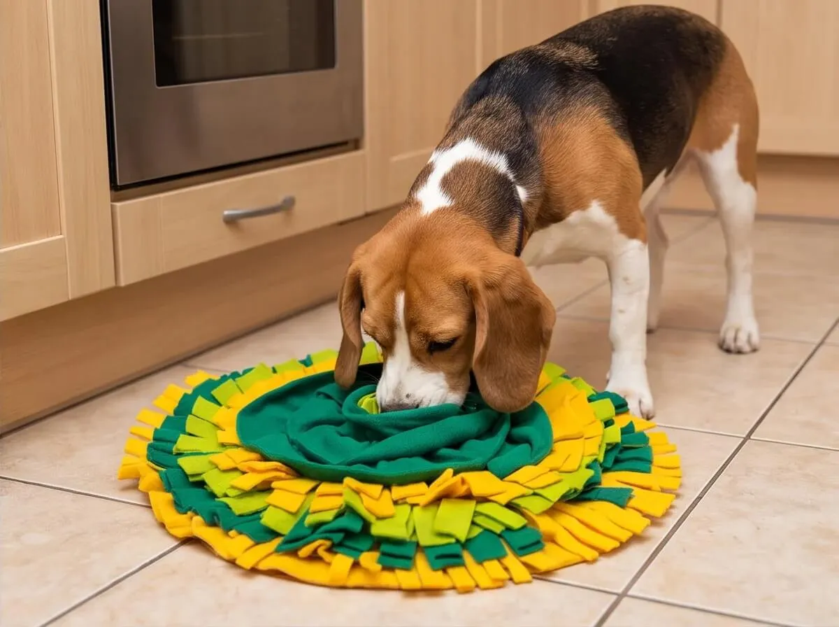Beagle mutfakta koklama matında mama arıyor